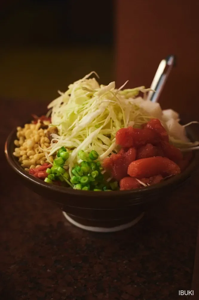 フード 具材を盛り付けた丼のカット